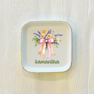 Personalized Bow Ring Dish, Watercolor Fancy Bow Ring Dish, Birthday Jewelry Dish, Wedding Bridesmaid Gift