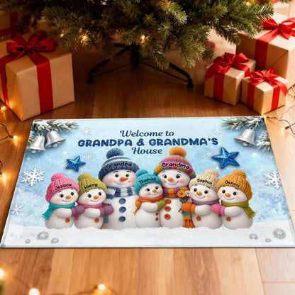 3D Effect Snowy Christmas Snowman Welcome To Grandma Grandpa House - Personalized Doormat - Christmas Gift For Grandma & Grandpa