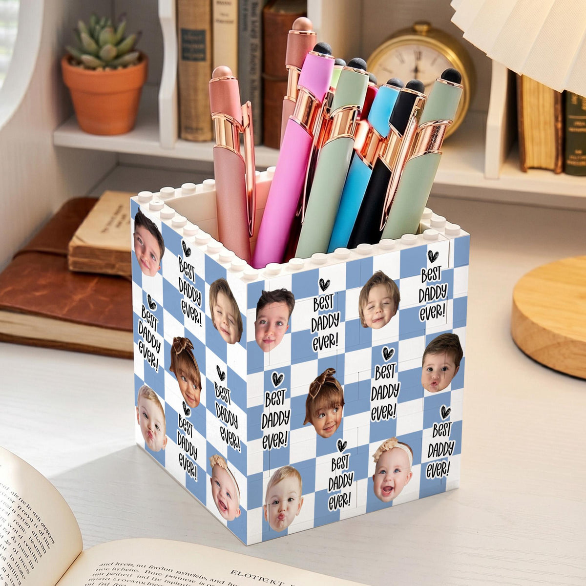 Personalized Baby Face Photo Building Block Pen Holder, Best Dad Ever Puzzle Block, New Dad Gift, Fathers Day Gift For Dad, Papa