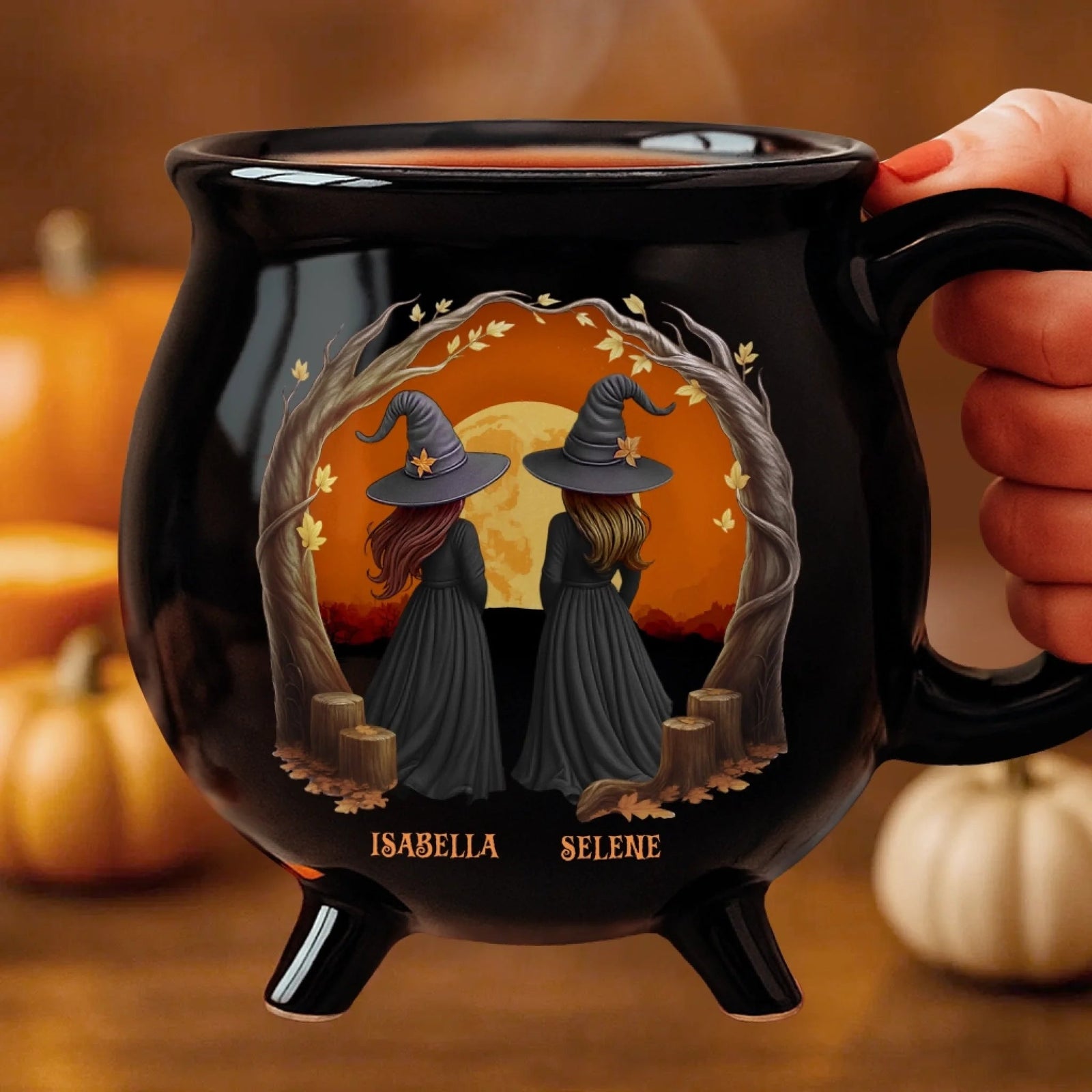Broomate Witches - Personalized Halloween Black Ceramic Witch Mug - Halloween Gift For Family, Sisters, Friends, Siblings