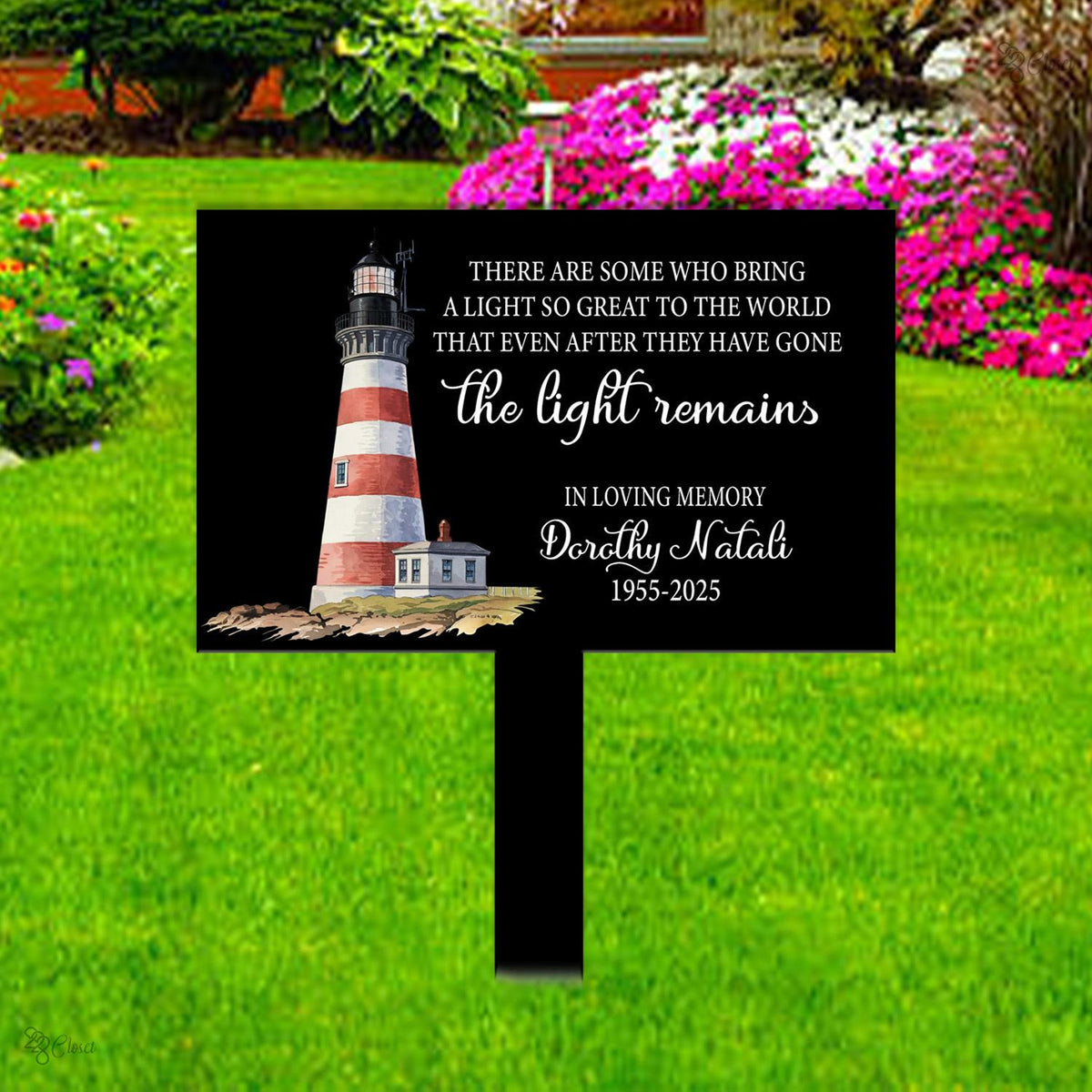 Custom The Light Remains Lighthouse Memorial Metal stake, Sympathy Gift, Slate Grave Marker, Keepsake, Remembrance, Bereavement Gift Home