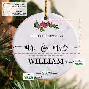 Married First Christmas Mr & Mrs - Personalized Ornament - Christmas Gift
