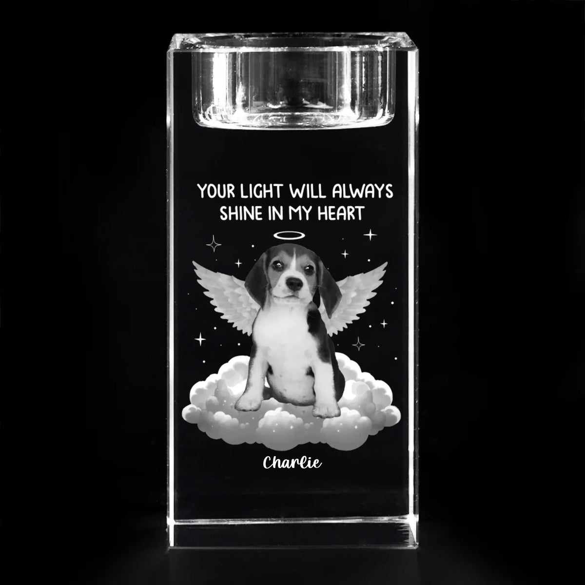 I'm Always Near Custom Pet Photo - Personalized Crystal Candle Holder - Pet Memorial