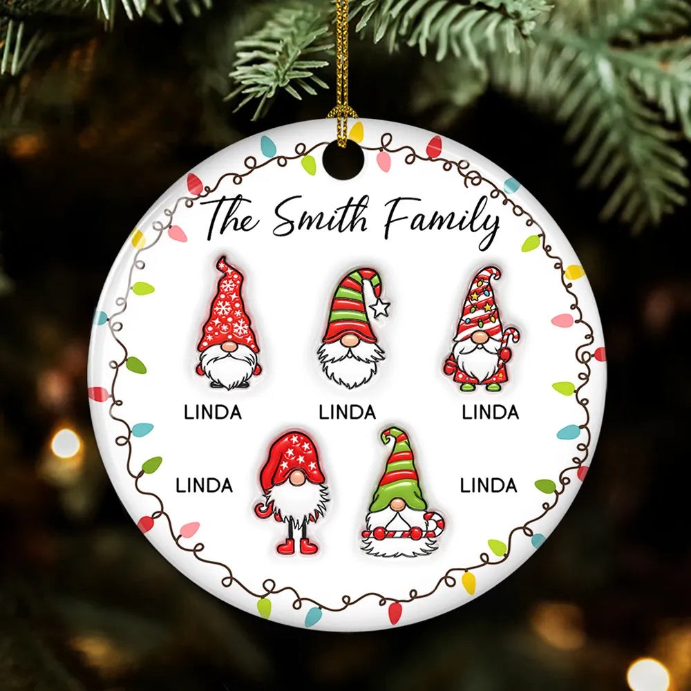 3D Inflated Effect Christmas Gnomes Family - Personalized Ceramic Ornament - Christmas Gift For Family