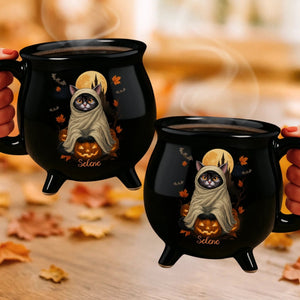 Witchy Cat Vibe - Personalized Halloween Black Ceramic Witch Mug - Halloween Gift For Family, Sisters, Friends, Siblings