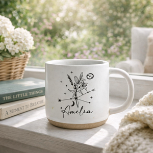 Custom Birth Month Flower Zodiac Sign Pottery Mug, Personalized Family Kids Grandma Birth Flower, Gift for Mom Dad