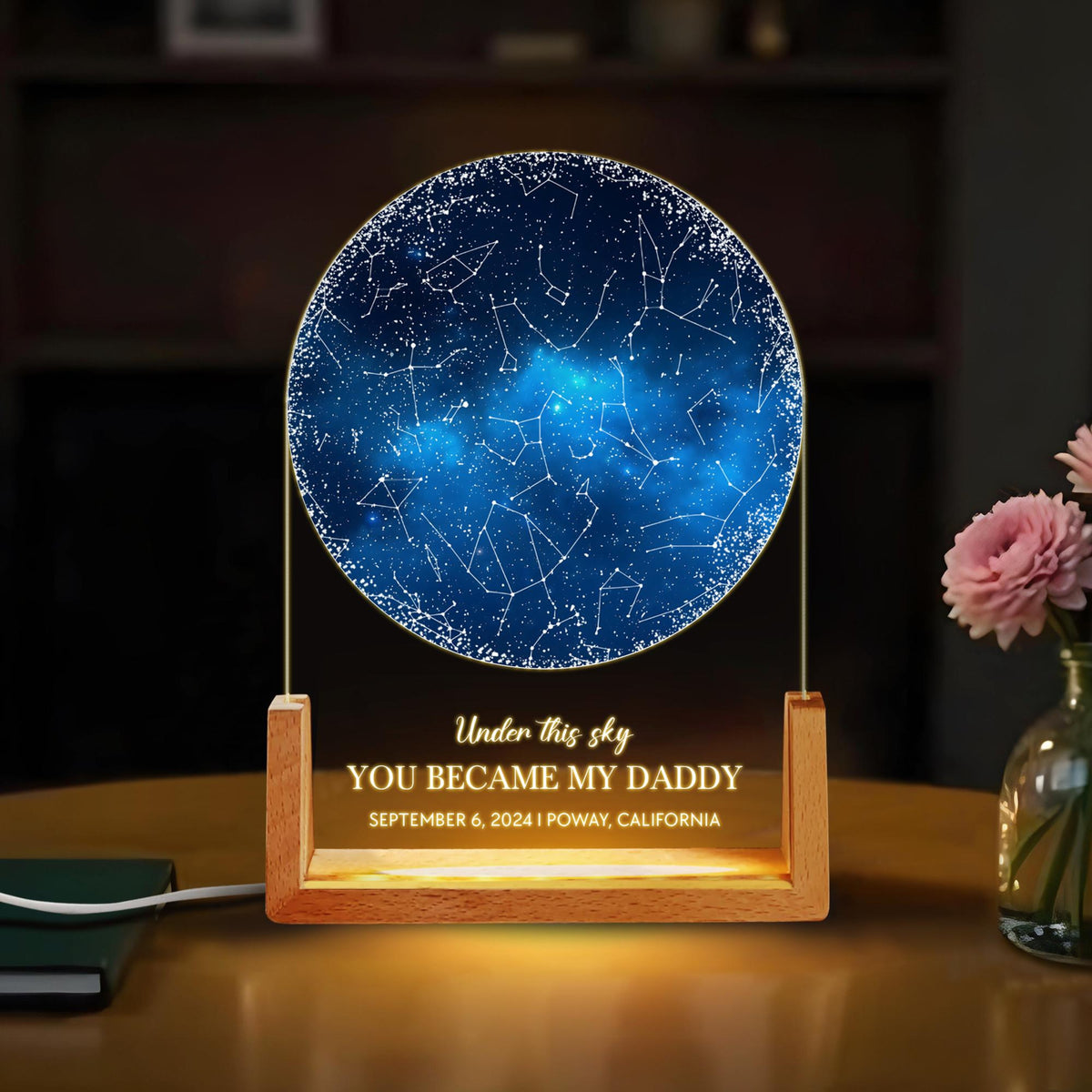 Custom Star Map by Date, Fathers Day Gift, Night Sky Night Light, Gift for Daddy, Gift for Dad From Daughter Son, The Day You Became My Dad