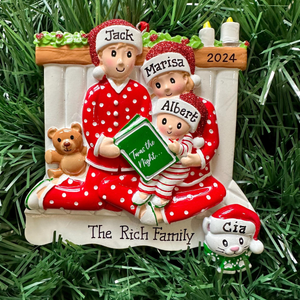 Pajama Family of Three, Personalized Resin Christmas Ornament, Gift For Family