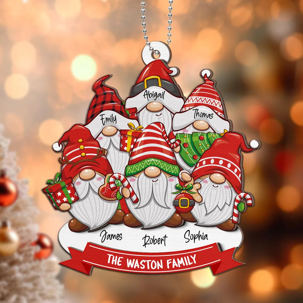 Christmas Gnome Family - Personalized 2-Layer Wooden Ornament - Christmas Gift For Family