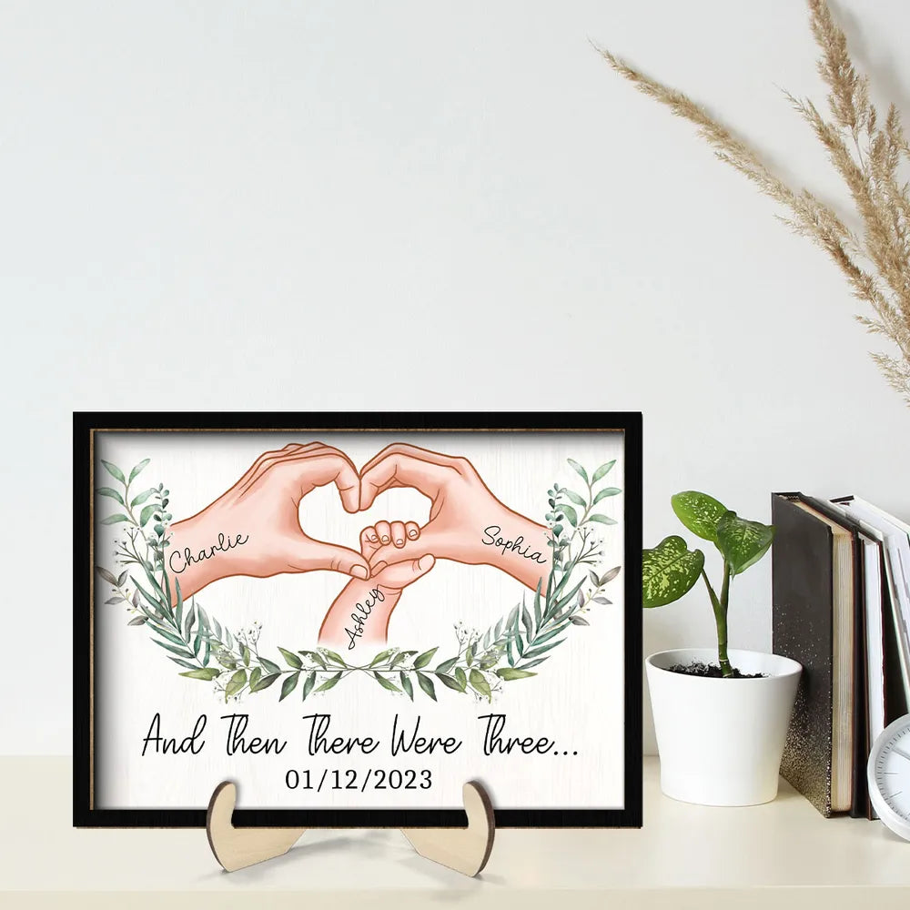 And Then There Were Three - Personalized Wooden Plaque - Gift for New Mom, New Dad
