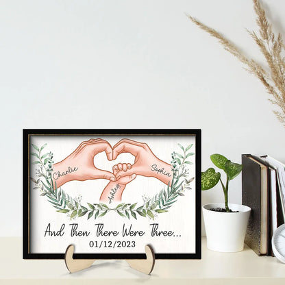 And Then There Were Three - Personalized Wooden Plaque - Gift for New Mom, New Dad