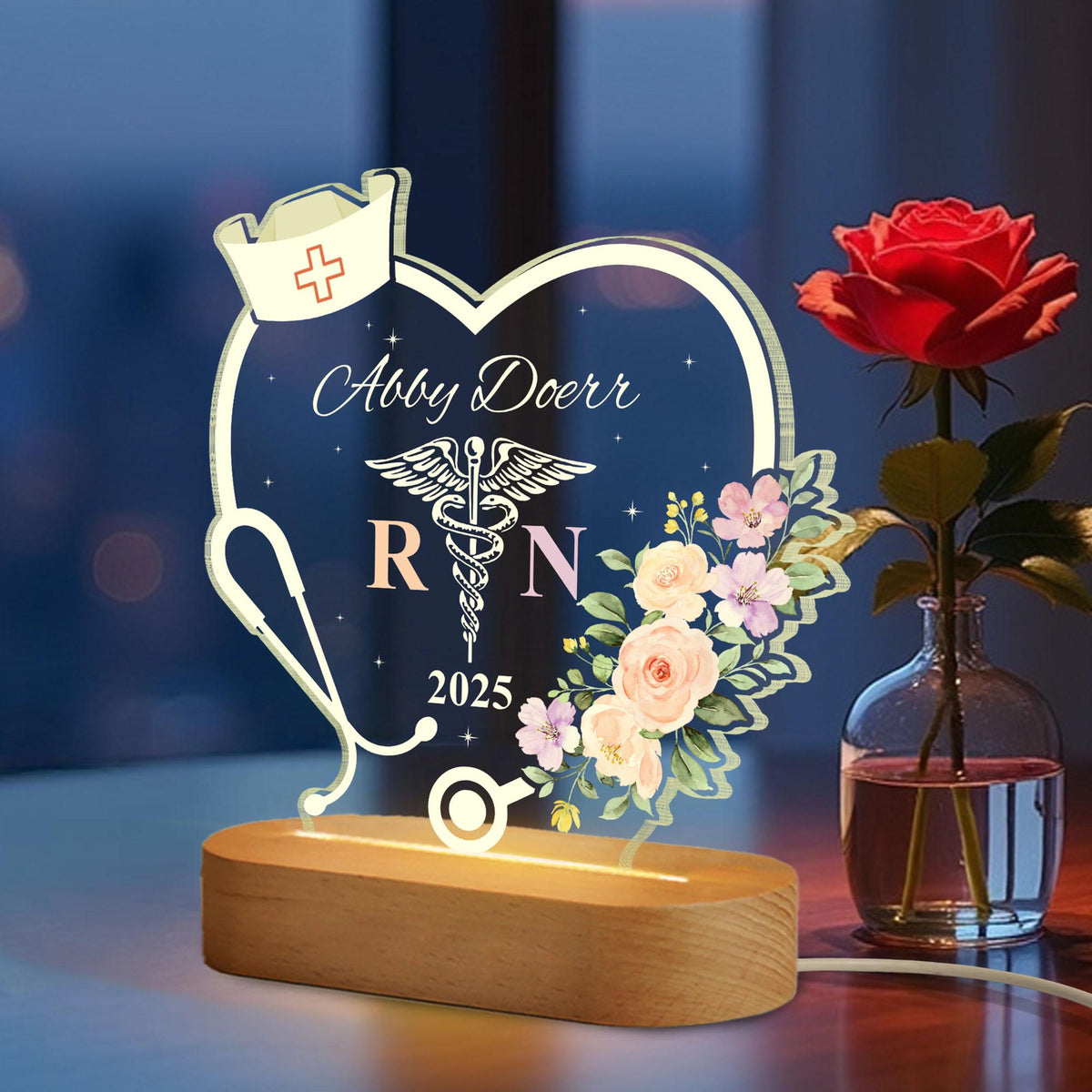 Registered Nurse LED Night Light, Custom RN Light Plaque, Nurse Graduation Gifts, New RN Gifts, Caduceus Doctor Gift, Stethoscope Night Lamp