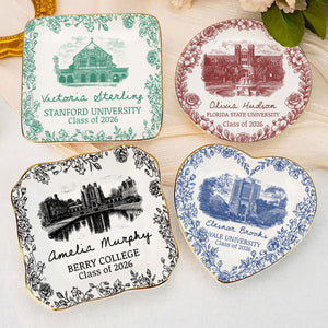 Vintage Toile Graduation Keepsake - Personalized Jewelry Dish