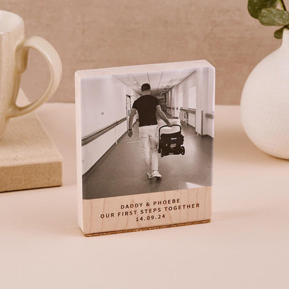 Personalised New Daddy Baby Wooden Photo Block, Gift For New Dad, Father's Day Gift