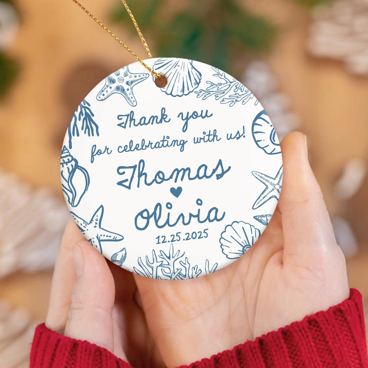 Personalized Thank You Wedding Guests Ornament, Custom Beach Wedding Ceramic Ornament, 2025 Wedding Favor, Thank You Gift For Wedding Guests