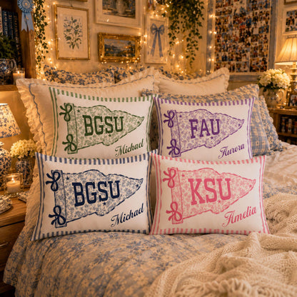 Personalized College Pillow, Custom Name Dorm Decor, Preppy Pennant Pillow, Floral Bow Pillow, Graduation Gift, College Bound Gift 2_08f10509-d4ce-4e29-b626-ee48f2f92546.jpg