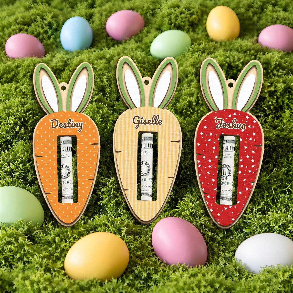 Custom Easter Bunny Money Holder, Personalized Wooden Easter Name tag, Easter Gift for Kids
