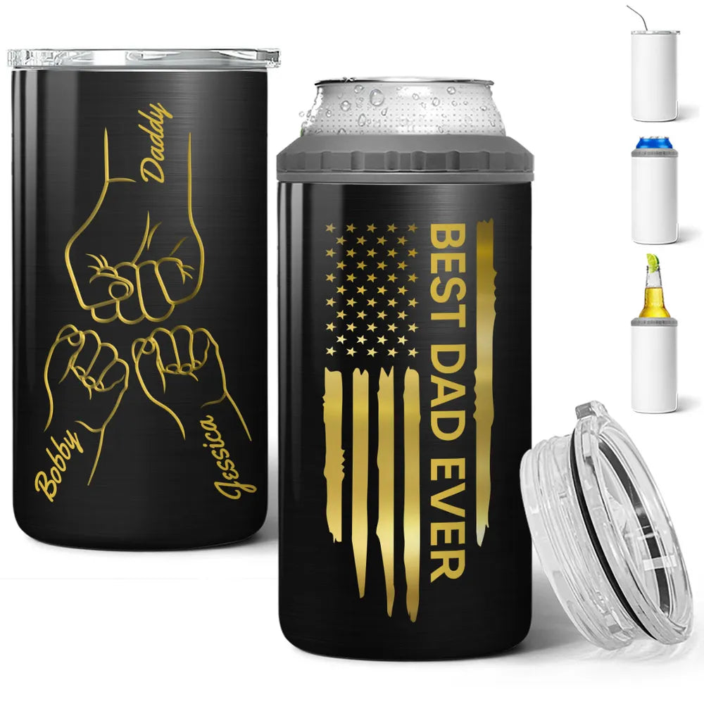 Best Dad Papa Grandpa Ever Fist Bump Outline - Personalized Can Cooler Tumbler - Gift For Dad Grandpa, Father's Day Gift Idea