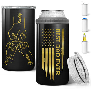 Best Dad Papa Grandpa Ever Fist Bump Outline - Personalized Can Cooler Tumbler - Gift For Dad Grandpa, Father's Day Gift Idea