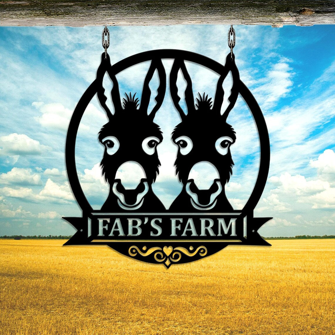 Custom Donkey Metal Sign, Personalized Donkeys Farm Sign, Donkey Metal Wall Art, Donkey Family Name Sign, Farmer Gifts Farmhouse Decor