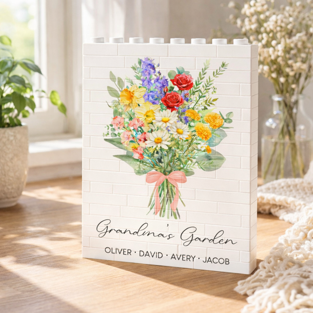 Custom Birth Month Flower Building Block, Personalized Birth Month Flower Block, Grandma's Garden, Mother's Day Gifts, Gift For Grandma