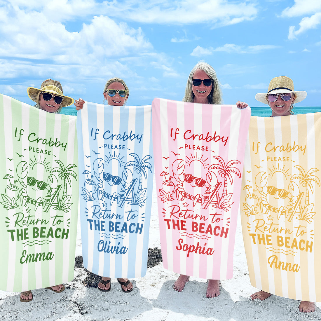 If Crabby Please Return To The Beach, Personalized Beach Towel, Summer Gift For Family, Friends