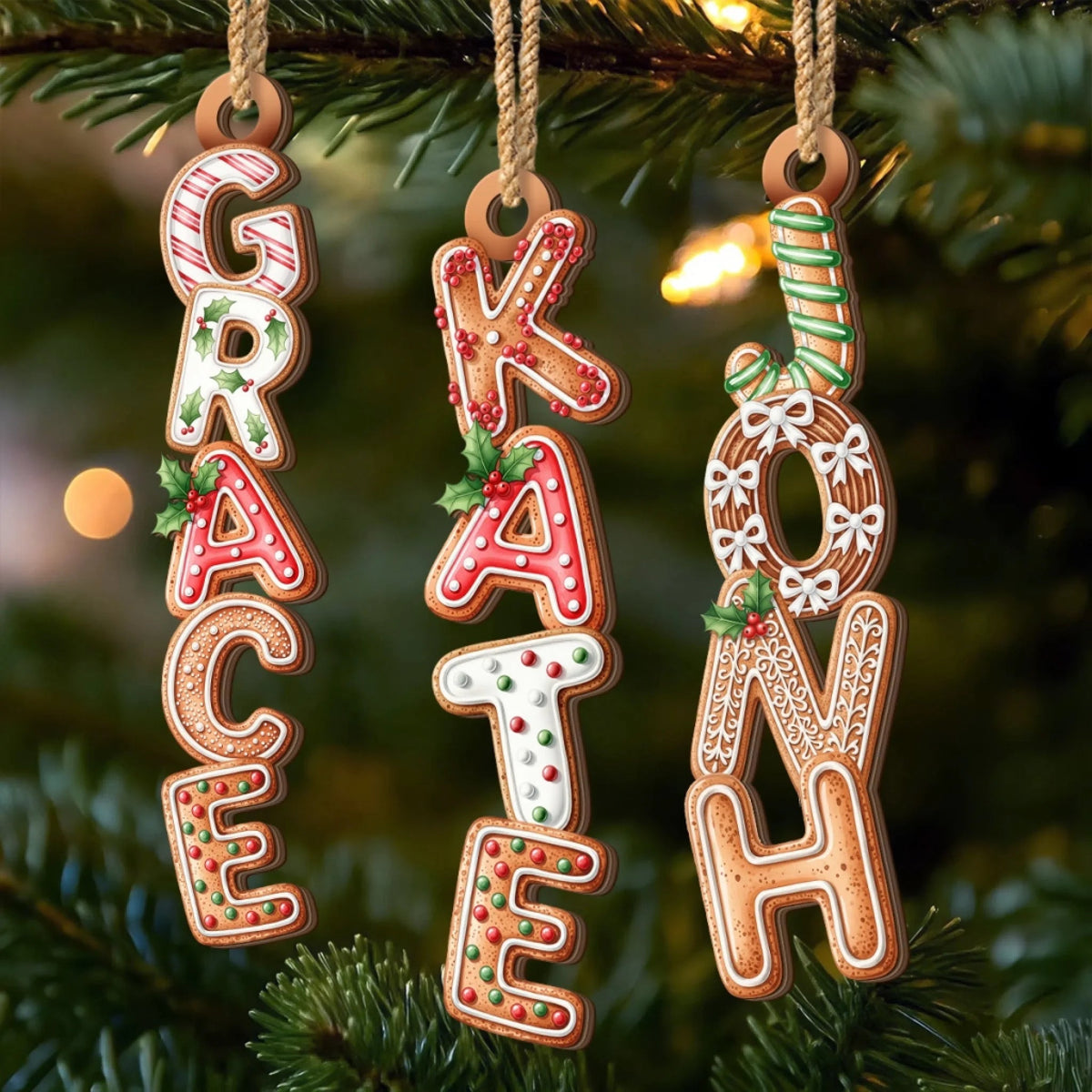 Custom Sweet Gingerbread Letter Ornament, Christmas Birthday Gifts For Family