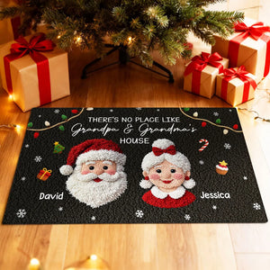 No Place Like Grandma Grandpa Santa Claus - Personalized Doormat - Faux Yarn Effect Christmas Decor, Gift for Grandparents
