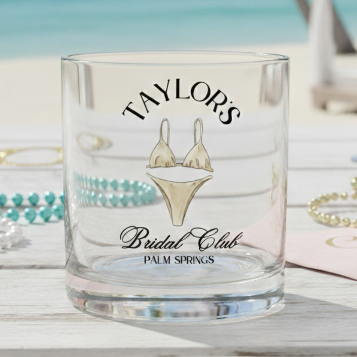 Personalized Coastal Bachelorette Whiskey Glass, Custom Whiskey Glass, Beach Bachelorette Party, Lake Life, Palm Springs, Custom Party Favors