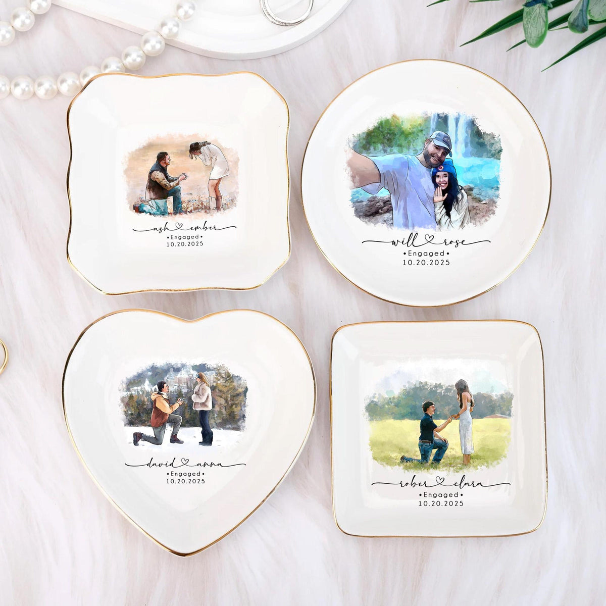 Custom Couple Portrait Ring Dish, Engagement Gift, Engaged Jewelry Tray, Handmade Personalized Couple Photo Ring Holder, Engagement Keepsake