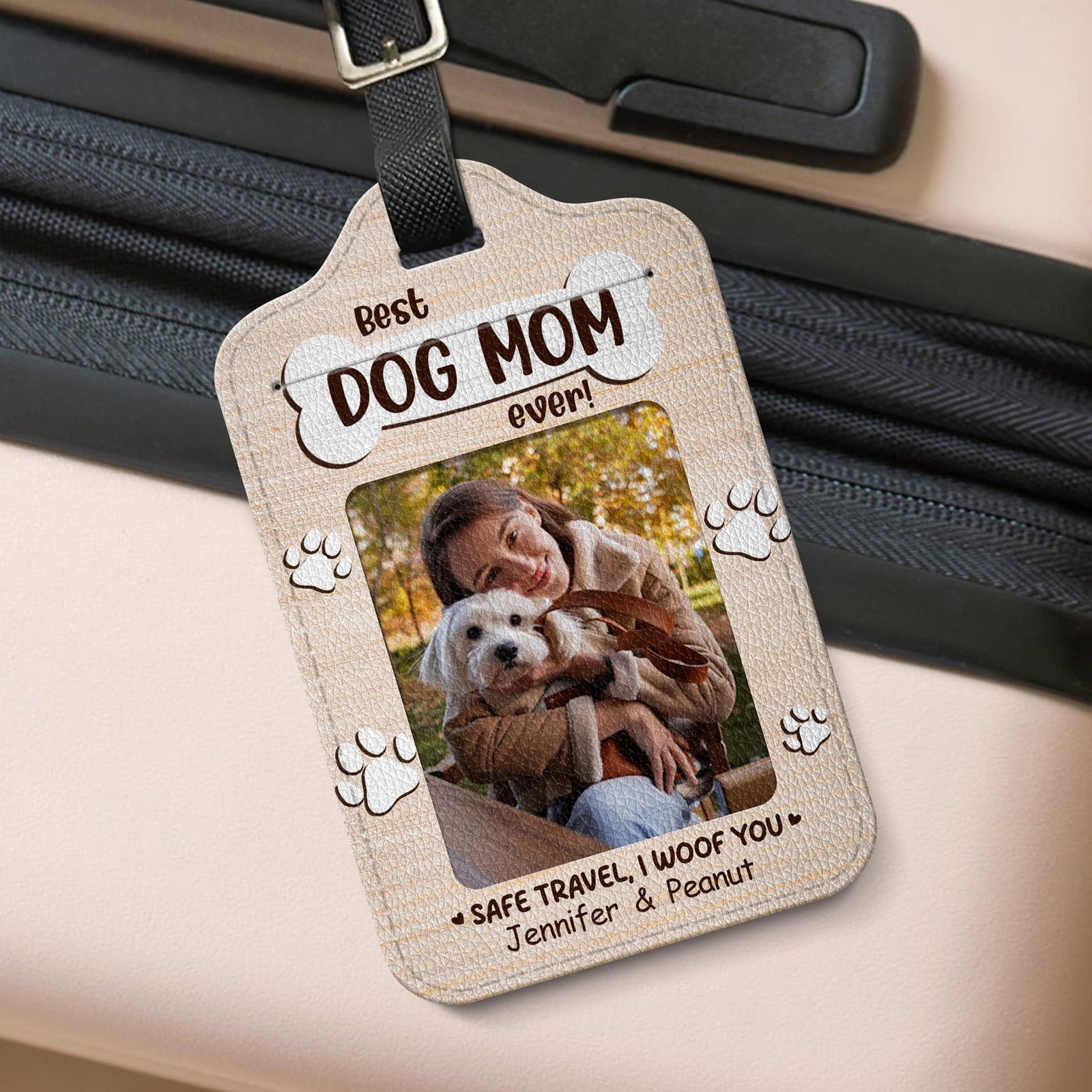 Personalized Dog Lover Leather Luggage Tag, Custom Photo & Name Engraved, Pet Travel Accessory, Gift for Dog Mom
