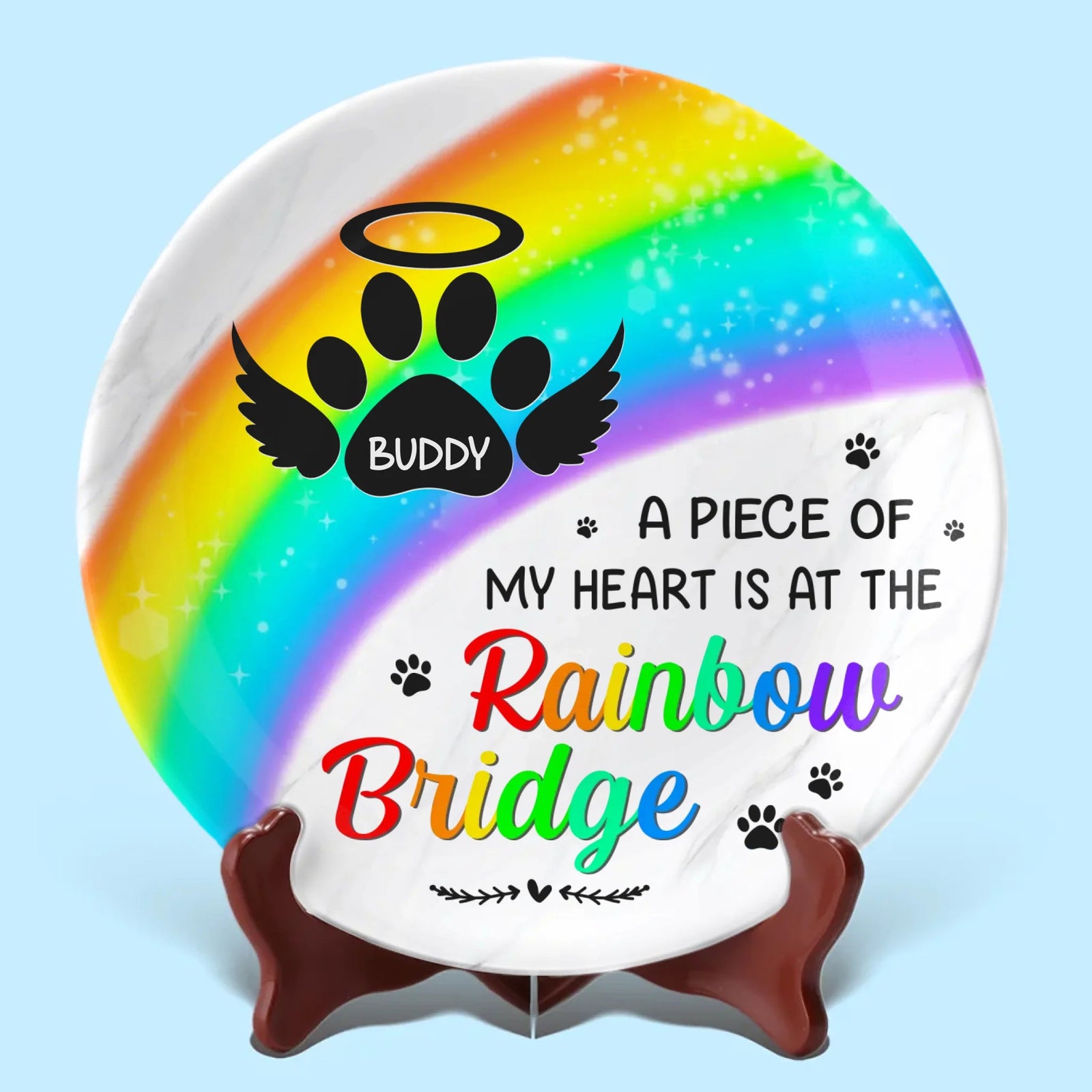 Piece Of My Heart At The Rainbow Bridge - Personalized Ceramic Plate - Sympathy Gift For Pet Owners, Pet Lovers