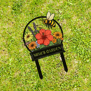 Custom Bee Garden Sign with Stakes, Mother's Day Gift for Mimi, Bee Floral Yard Stake, Flower Bed Decor, Gardener Gift, Nana's Blessings