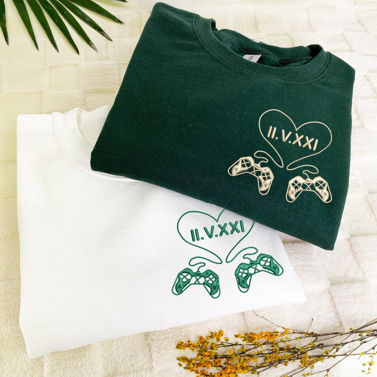 Embroidered Game Controller Shirt, Custom Embroidered Name Date Couple Shirt, Personalized Anniversary Gift, Valentines Gift For Her/Him