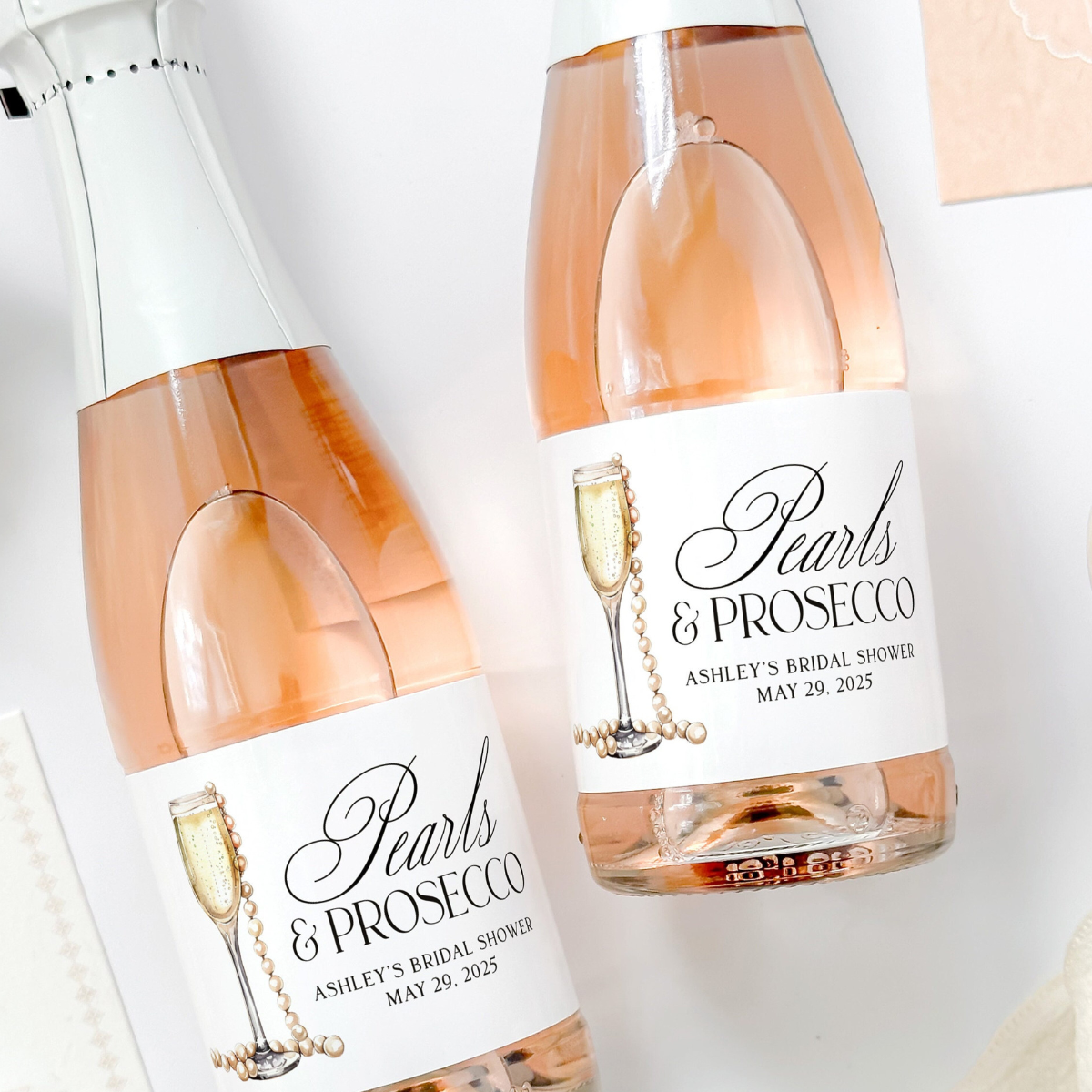 Pearls and Prosecco Bachelorette Champagne Labels, Pearl Bridal Shower Champagne Bottle Stickers, Elegant Bachelorette Bridal Shower Favor