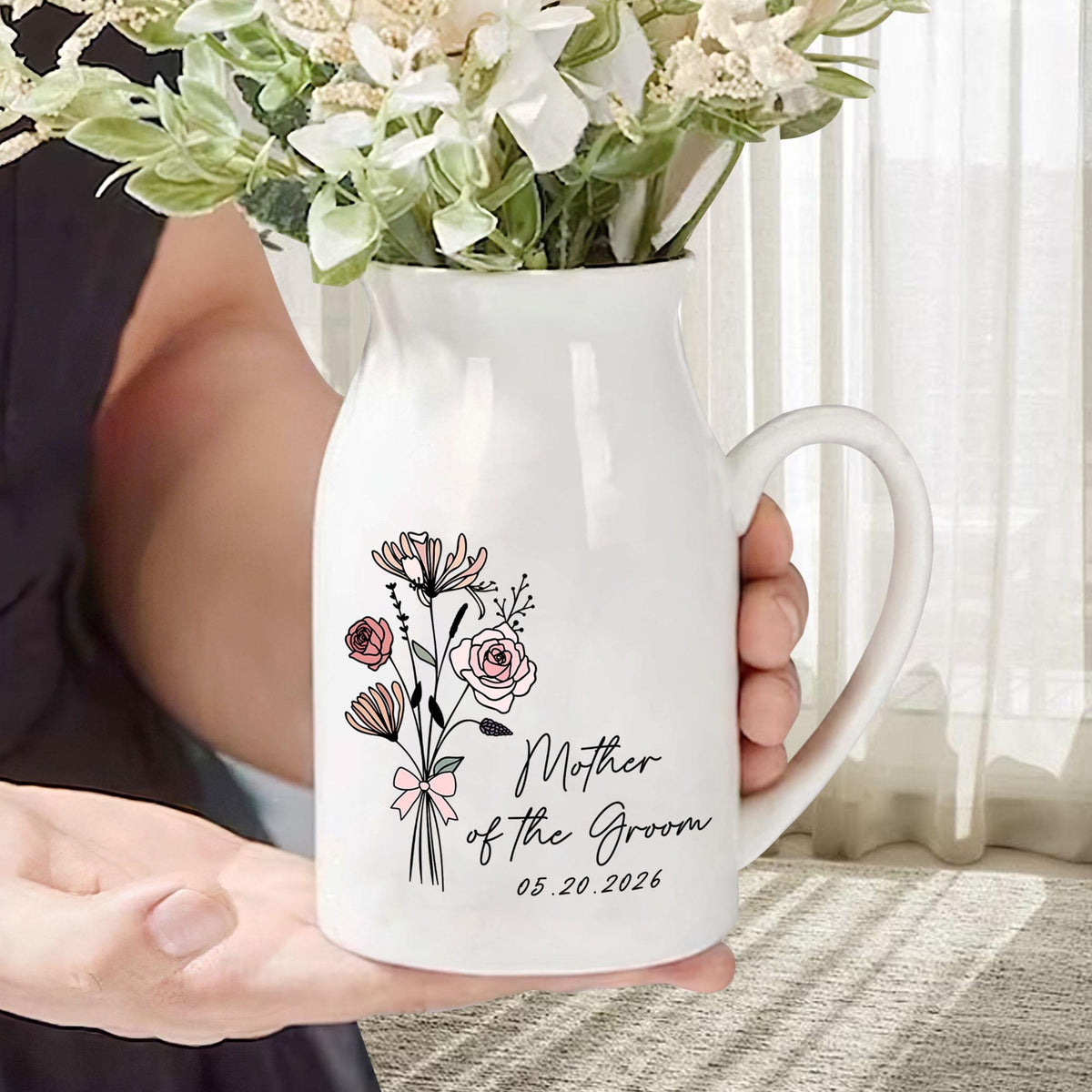 Personalized Wedding Gift For Mother Of The Bride & Groom, Mother's Day Gift For Mom, Birth Month Flower Vase, Mother of the Bride Ceramic Vase