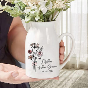 Personalized Wedding Gift For Mother Of The Bride & Groom, Mother's Day Gift For Mom, Birth Month Flower Vase, Mother of the Bride Ceramic Vase
