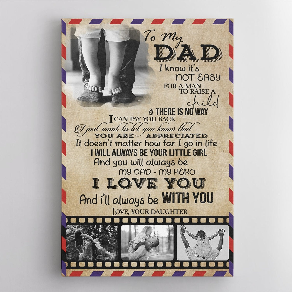 To My Dad, My Dad - My Hero Custom Photo - Personalized Canvas - Gift For Dad, Father's Day, Birthday Gift