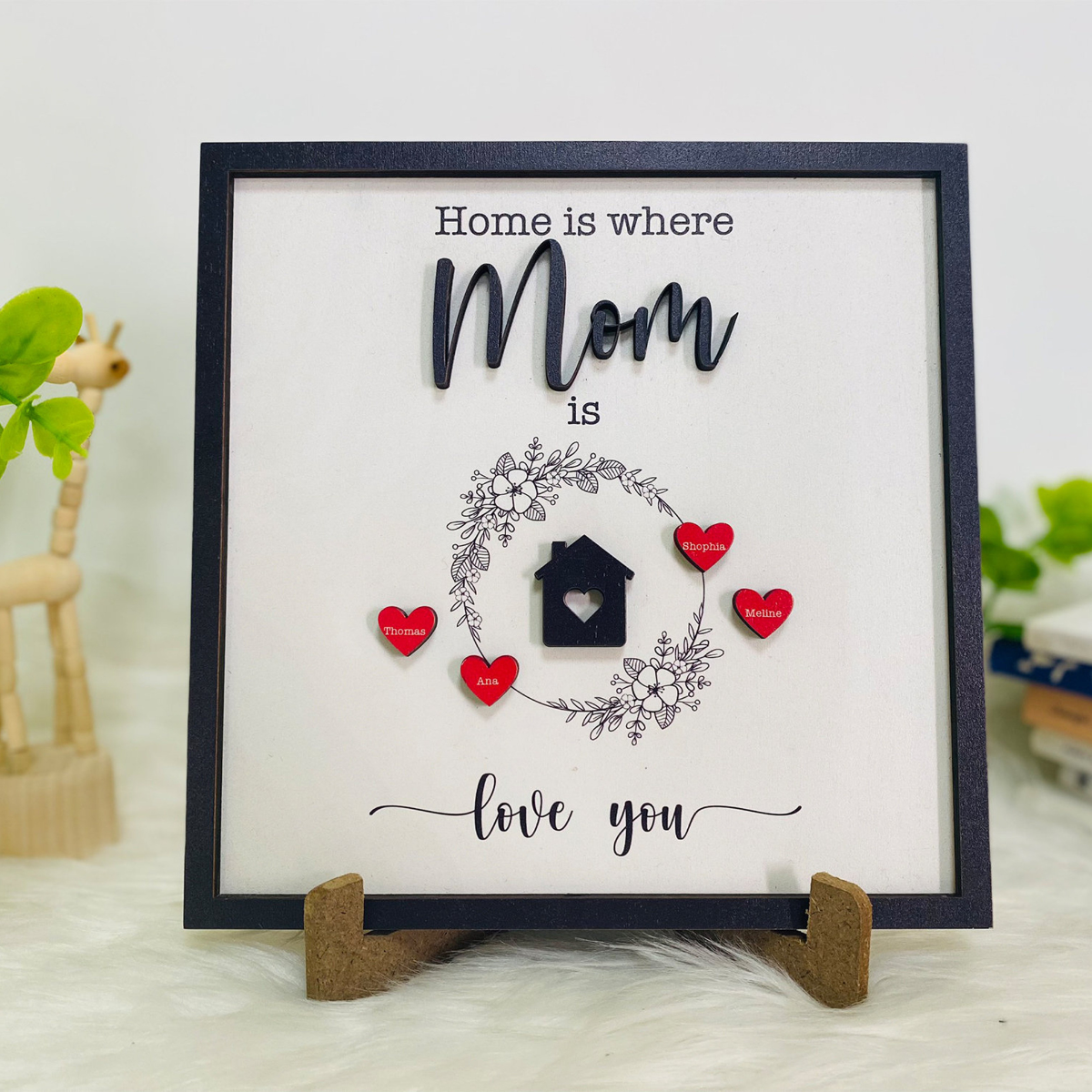 Personalized Mom Sign Mother's Day, Home Is Where Mom Is, Gifts From Kids, Personalized Mom Wooden Sign