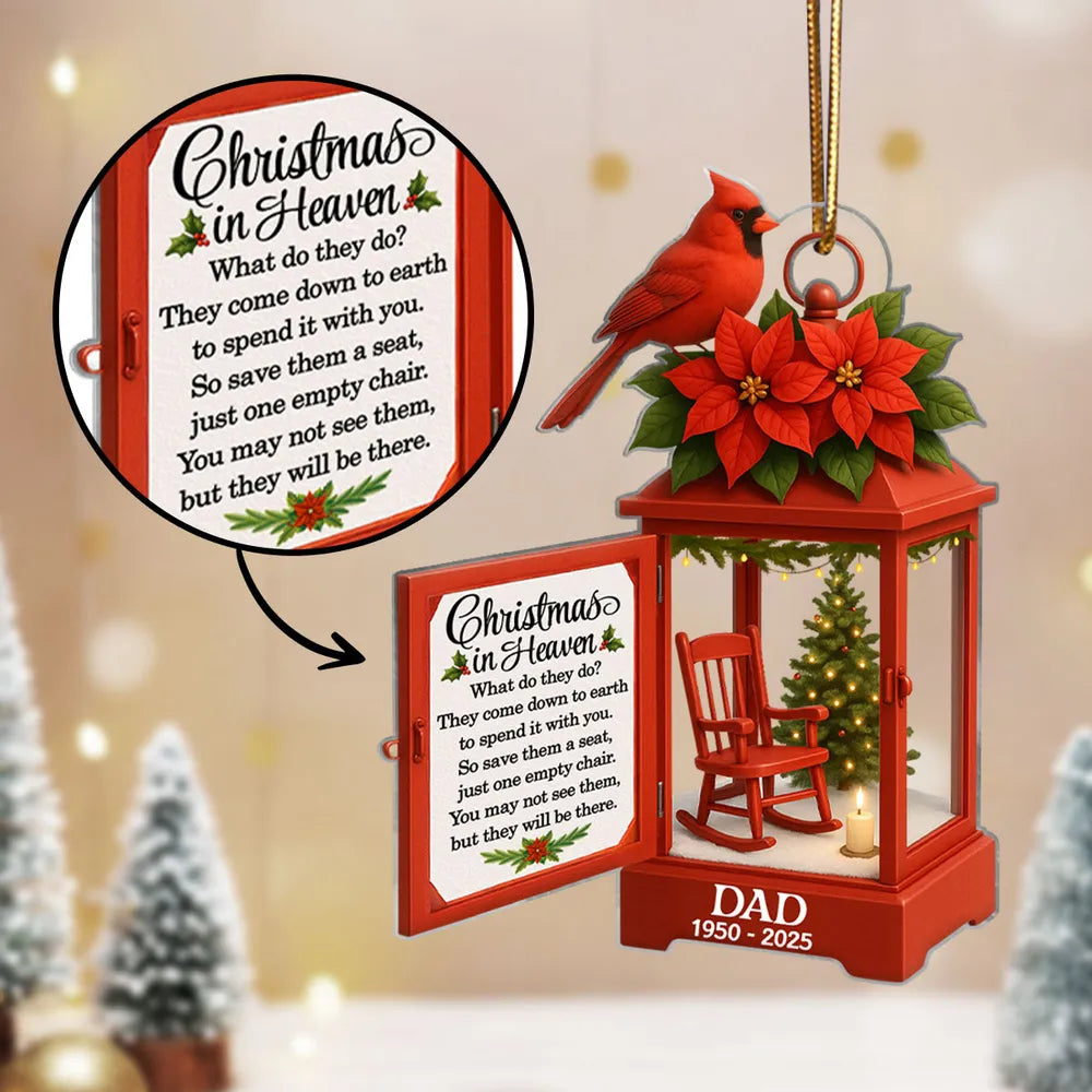 Personalized Lantern Memorial Chistmas Ornament, Christmas In Heaven, Sympathy Gift For Loss Of Loved Ones
