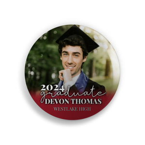 Custom Photo Graduation Button Pins Keepsake - 2025 Graduation, Class of 2025, Congratulations, Proud Mom, Proud Dad