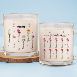 Grandma's Love Brings Blossoms To Life - Personalized Glass Mug - Gift For Mom, Grandma, Mother's Day, Birthday Gift