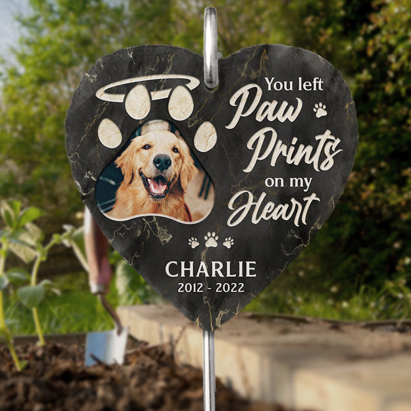 You Left A Paw Print On My Heart Memorial Dog Photo - Personalized Slate Plaque - Memorial Gift For Pet Owner