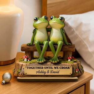3D Effect Cottagecore Frog Couple Until We Croak - Personalized Wooden Plaque - Gift For Couple, Gift For Him, For Her
