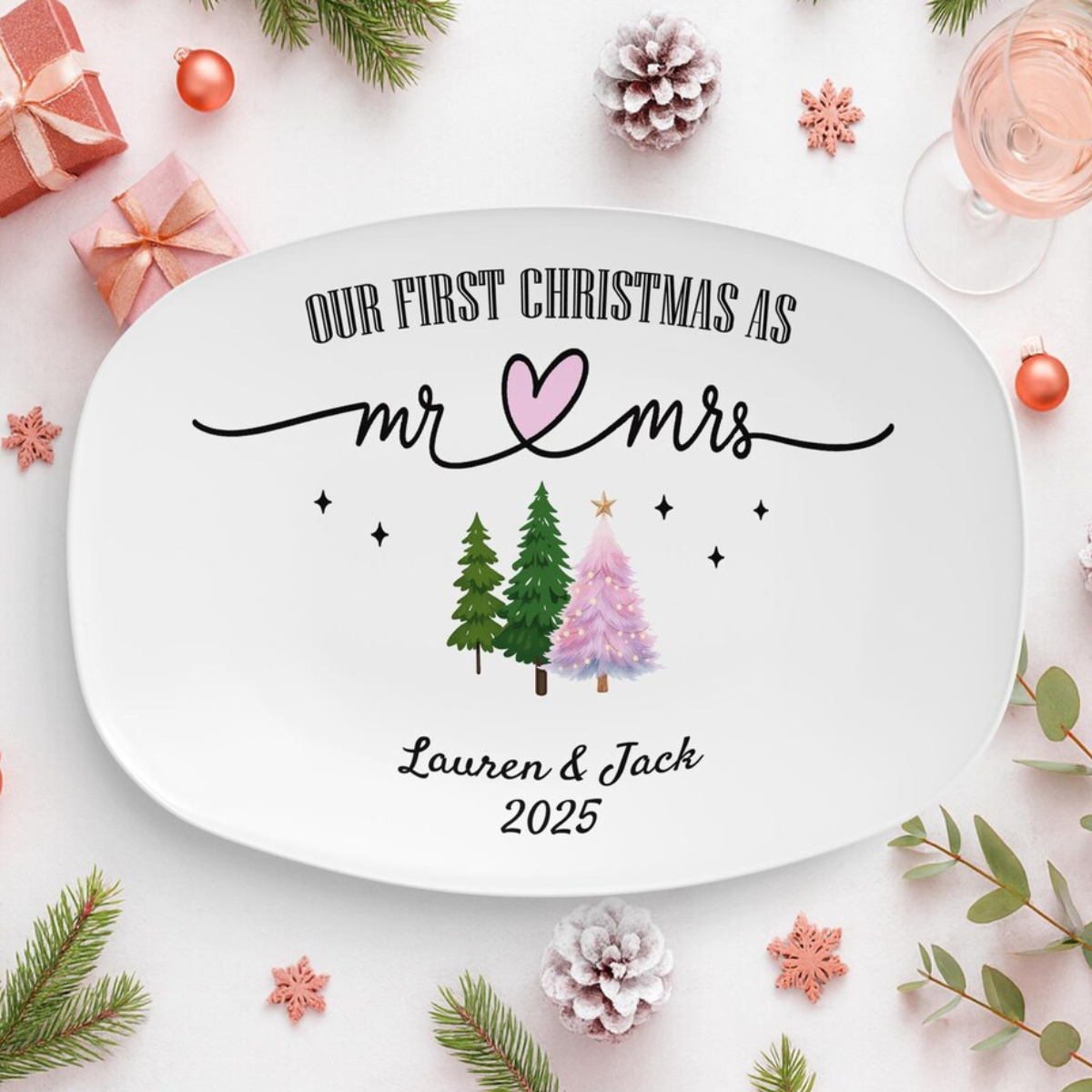 Personalized First Christmas Mr & Mrs Platter, Anniversary Serving Tray Gifts, Christmas Gift For Newlywed Couple