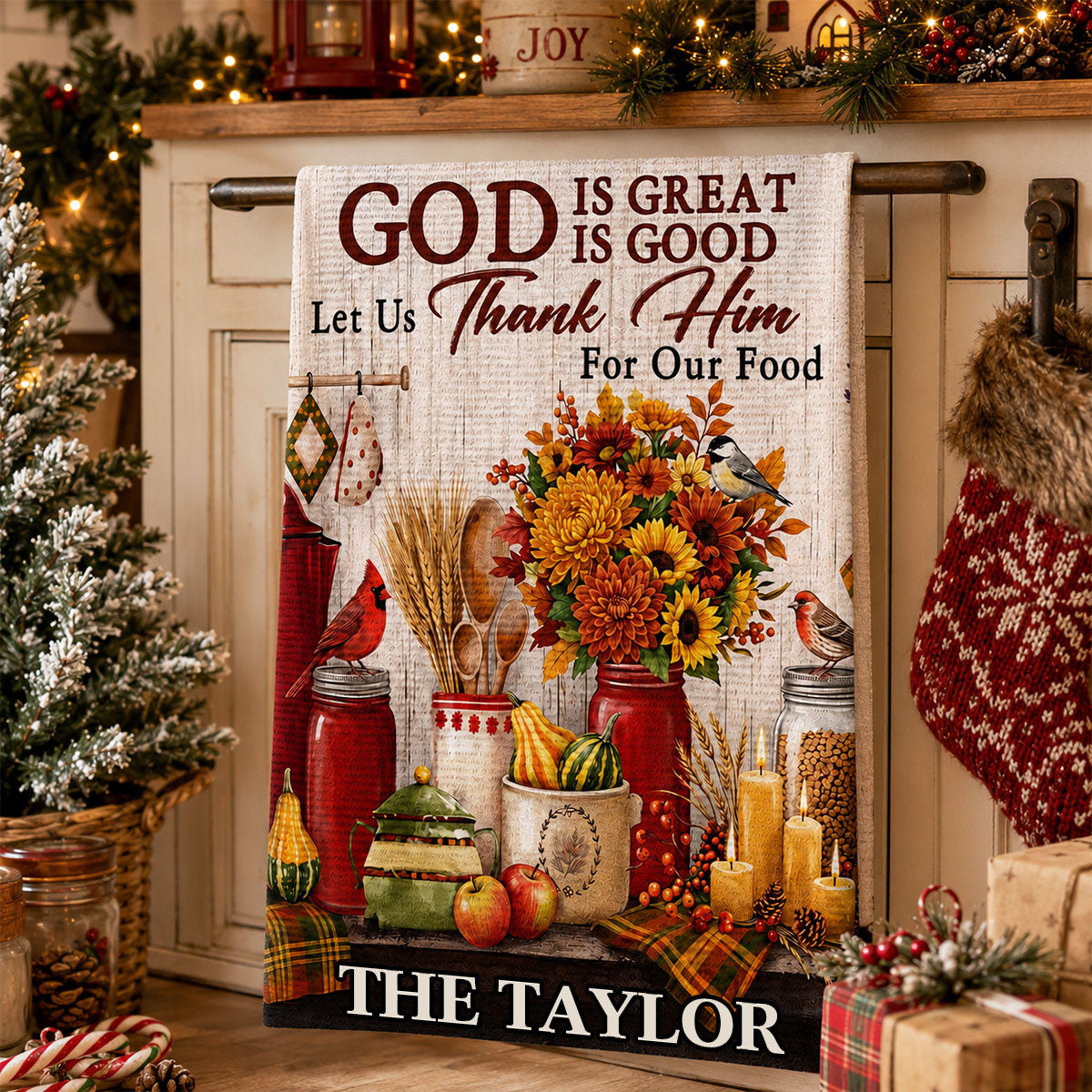 God Is Great God Is Good Let Us Thank Him For Our Food | Personalized Kitchen Towel