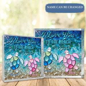 Custom 2D Flat Turtle Couple's Name SeaGlass Acrylic Blocks, Anniversary Engagement Gift, Coastal Beach Christmas Decor Gift for Couple
