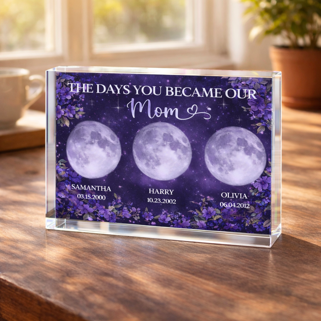Purple Flowers Custom Birth Moon Phase - Personalized Acrylic Plaque - Mother's Day Gift For Mom, Grandma