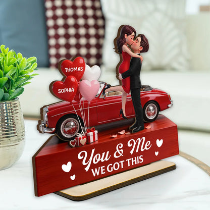 Valentine Car Romantic Couple Hugging Kissing - Personalized Wooden Plaque With Flat Base - Valentine's Day Gift For Couple