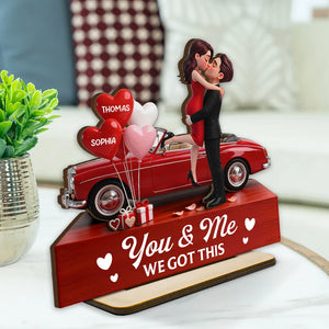 Valentine Car Romantic Couple Hugging Kissing - Personalized Wooden Plaque With Flat Base - Valentine's Day Gift For Couple